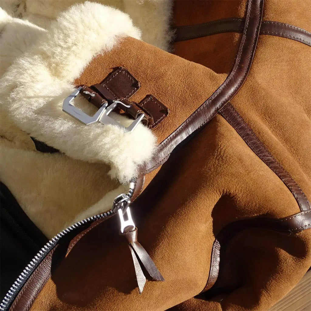 Brown Winter Shearling Jacket Men Military Style Plus Size 4XL Genuine Natural Thick Sheepskin Turn-Down Collar Flight Coat