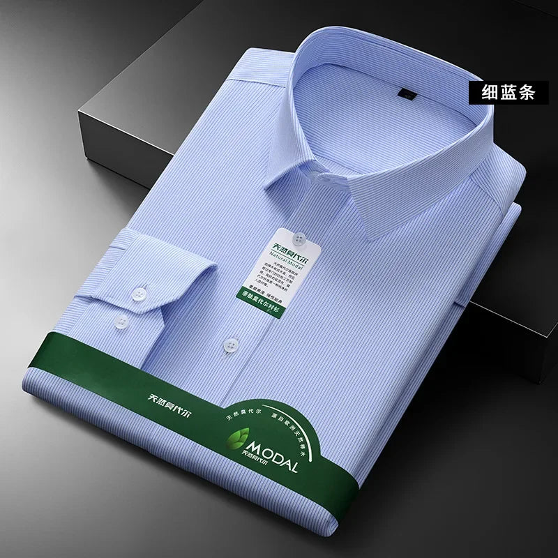 Quality Anti-Wrinkle Men Shirt Long Sleeves Dress Shirts For Men Slim Fit Camisa Social Business White Office Shirt  5XL
