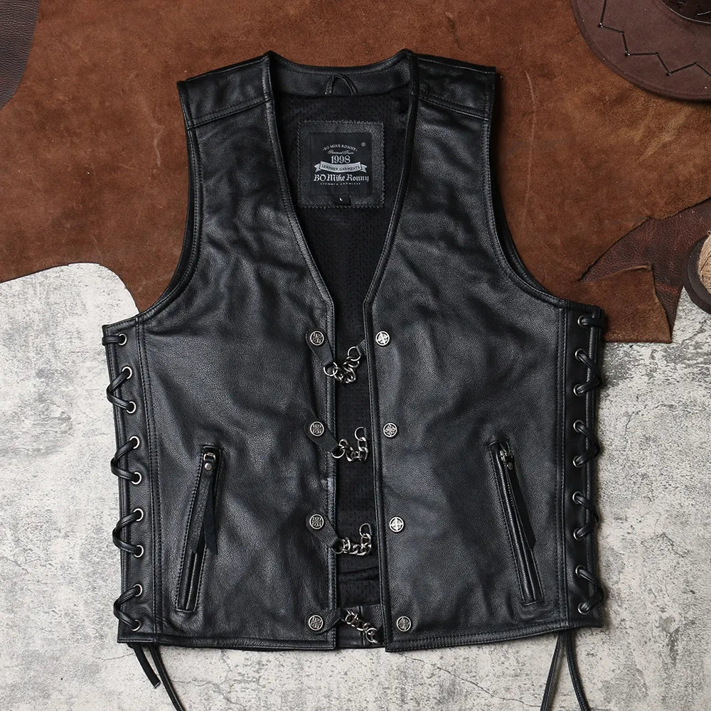 White Spring Leather Vest Men Sports Style Plus Size 4XL Genuine Natural Thick Cowhide Slim Fit Single Breasted Chain Vest