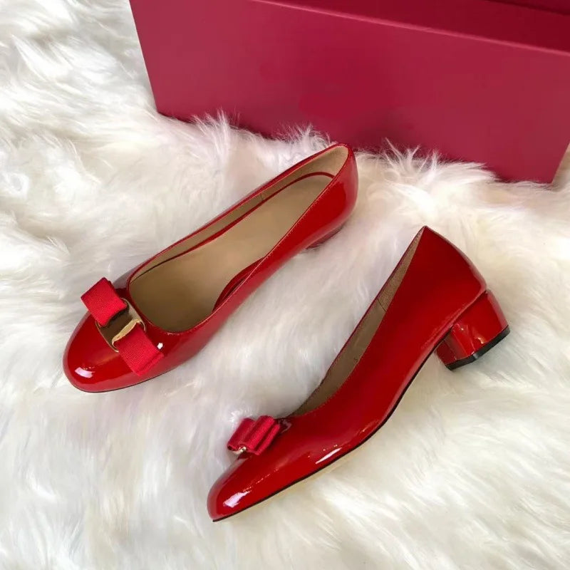 Comfortable round Toe High Version Spring New Style Red Shoes with Bow Tie Flat Heel Velvet Women Casual Shoes Ballet Flat