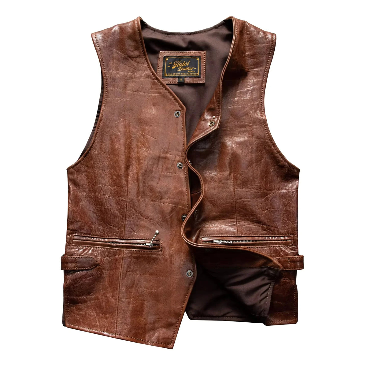 Brown Spring Leather Vest Men Retro Style Plus Size 5XL Genuine Natural Sheepskin O-Neck Collar Single Breasted Sleeveless Coat