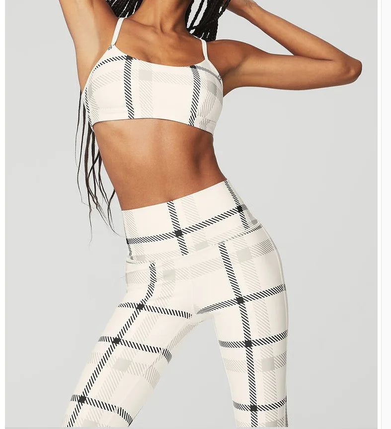 Women's Yoga Fitness Running Sportswear Large Plaid Sports Bra Underwear Tank Top And Pants Breathable Summer Autumn Winter