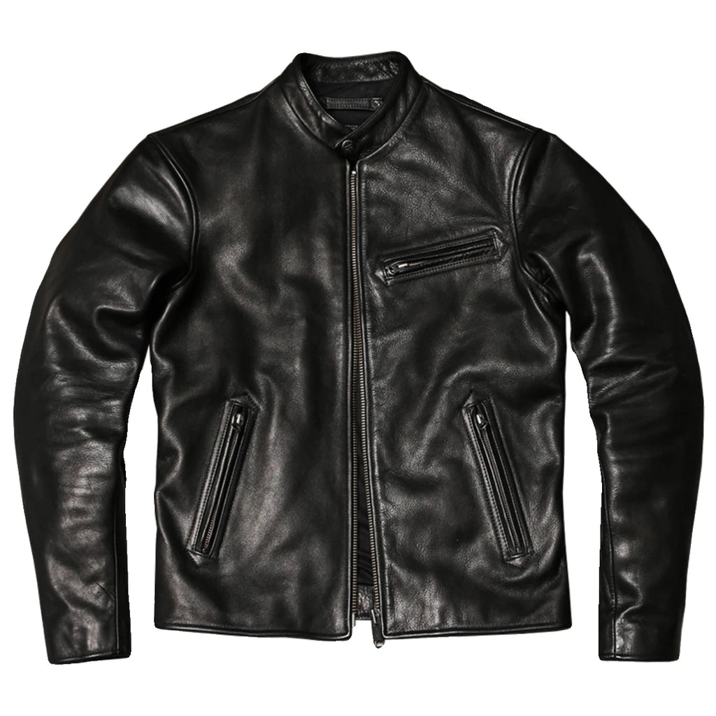 Black Winter Leather Jacket Men Sports Style Plus Size 4XL Genuine Natural Thick Cowhide Stand Collar Slim Fit Leather Coat
