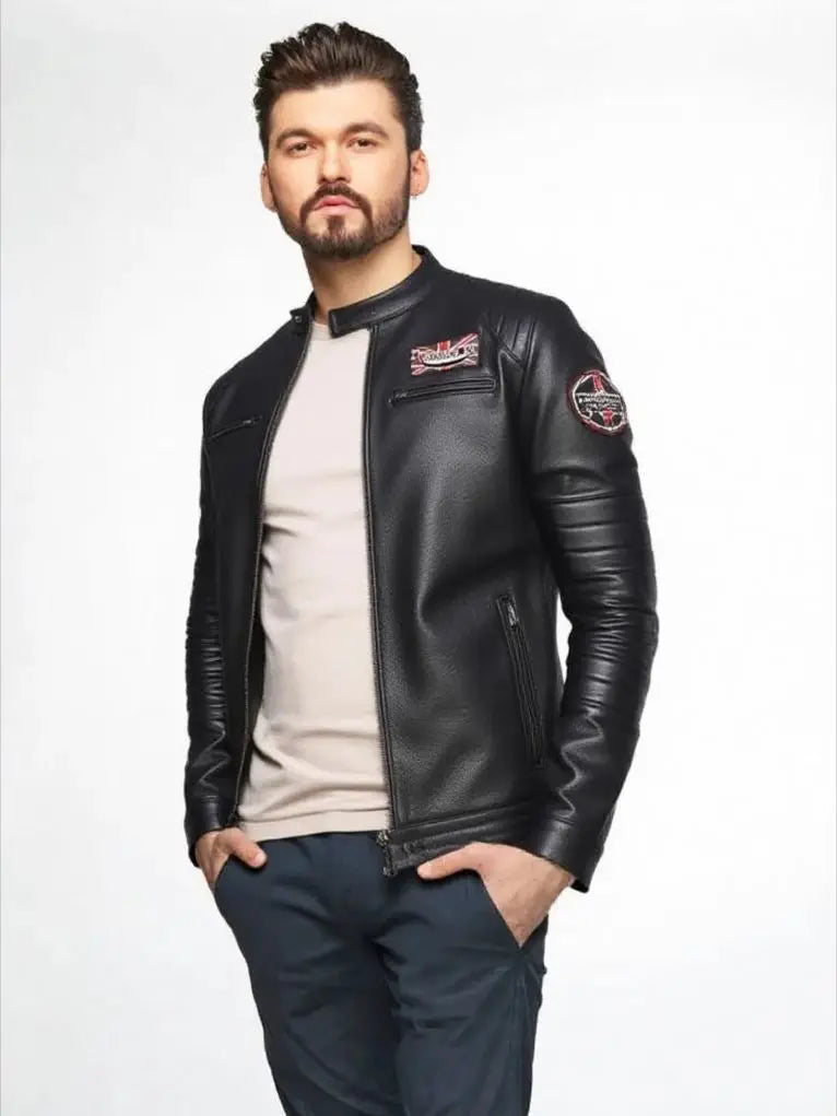 Black Autumn Leather Jacket Men Sports Style Plus Size 5XL Genuine Natural Cowhide Stand Collar Slim Fit Short Coat