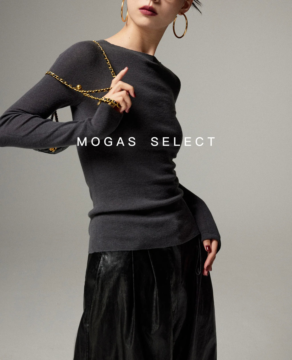 Mogas Luxury Cashmere Silk Seamless One-Shoulder Knitted Sweater Women's Autumn Winter Base Layer Fashionable Business Commut...