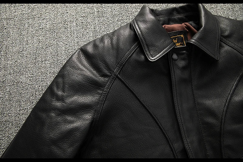 Black Winter Leather Jacket Men Retro Style Plus Size 5XL Genuine Natural Sheepskin Turn-down Collar Loose Casual Leather Coat
