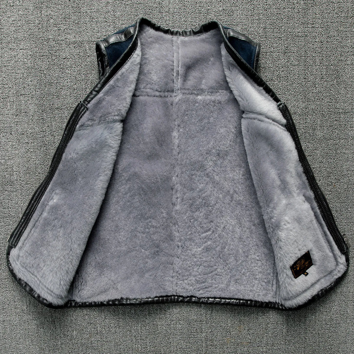Blue Autumn Leather Vest Men Retro Style Plus Size 5XL Real Natural Sheepskin O-Neck Collar Slim Fit Shearling Sleeveless Coat