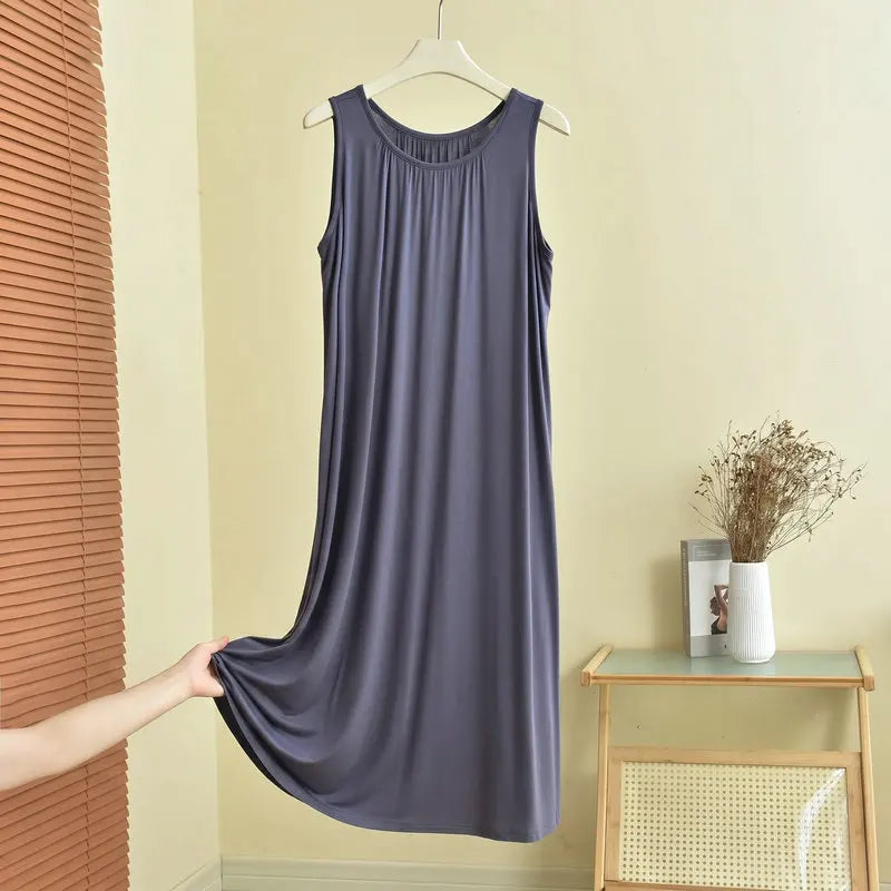 Loose Long Modal Dress Women's Summer Casual Home Clothes Outdoor Wear Vest Sleep Dress Straight Cut High Waist Midi Dress