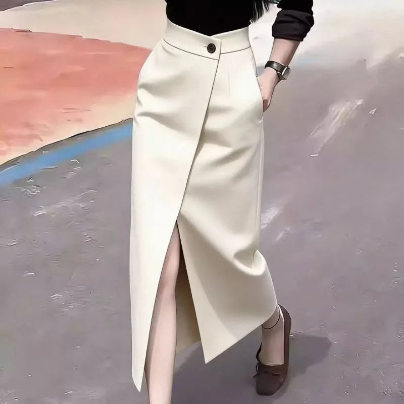 Black Asymmetric Suit Skirt Women's Spring Summer New High Waist Slimming Fashionable Midi Skirt New Arrival Casual Elegant