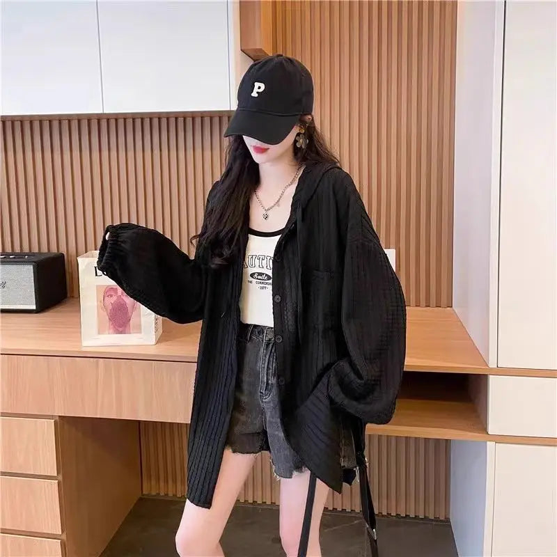 plus Size 300 Pounds Fat Hooded Thin Jacket Spring Autumn New Korean Loose Versatile Casual Outerwear Open Cardigan Top