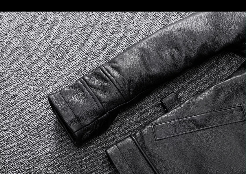 Black Autumn Leather Jacket Men Retro Style Plus Size 8XL Genuine Natural Cowhide Turn-Down Collar Smart Casual Coat