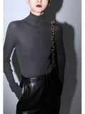 Mogas Luxury Cashmere Silk Seamless One-Shoulder Knitted Sweater Women's Autumn Winter Base Layer Fashionable Business Commut...