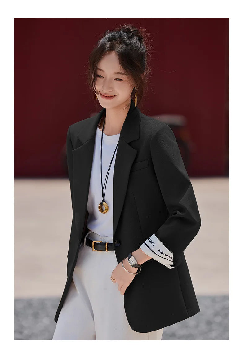 Café Brown Women's Casual Fashionable Suit Jacket Elegant Atmosphere Spring Autumn Season Polyester Spandex Commute Style