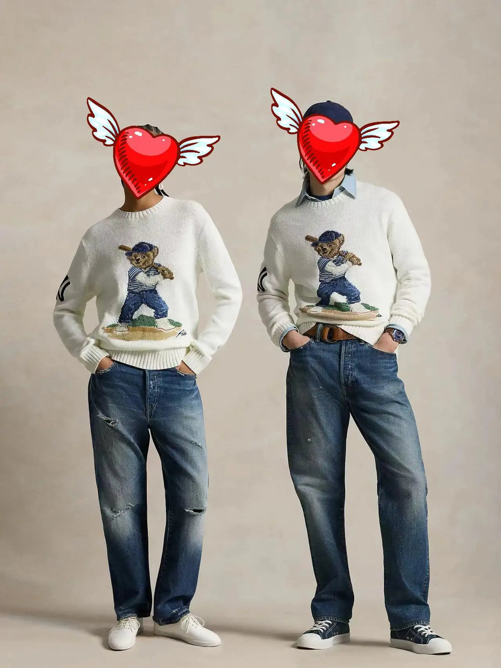 Yankees Baseball Bear Sweater Thick Knitted Cotton Linen Blend Long Sleeve round Neck Embroidered 3D Cartoon Casual Style