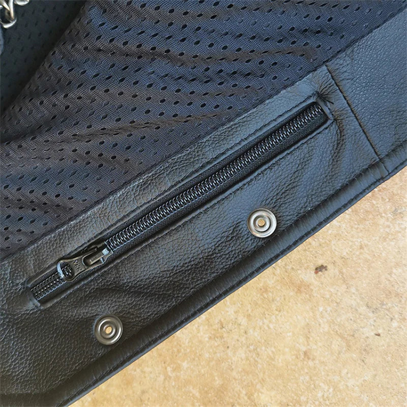 Black Spring Leather Vest Men Sports Style Plus Size 4XL Genuine Natural Cowhide Single Breasted Short Vest