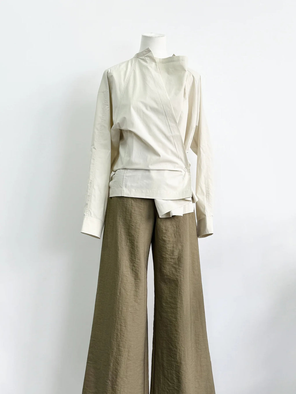 Asymmetric Button Side Split Long Sleeve Women's Shirt Le Home New Color Design Casual Commute Style Cotton British Style