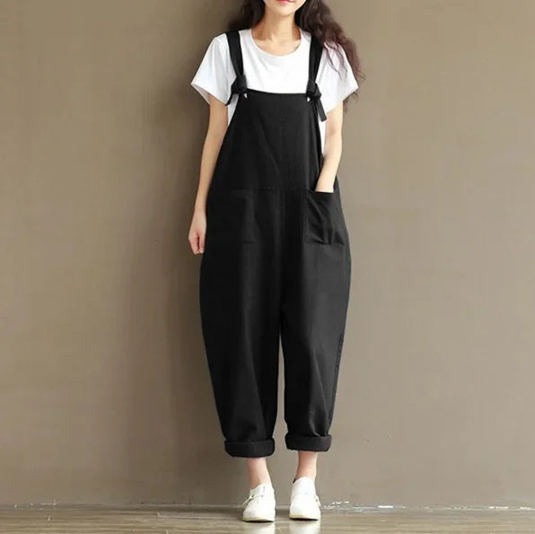 Artistic Vintage Deep Blues Cotton Strap Casual Trousers Women's 1701 European American Style