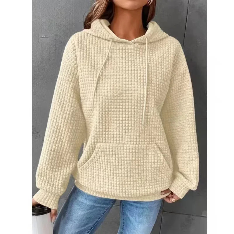 Winter 2025 Women's Thickened Warmth Hoodie Set Home Leisure Style Pure Color Oversize Long Sleeve Pullover Hat with Pocket