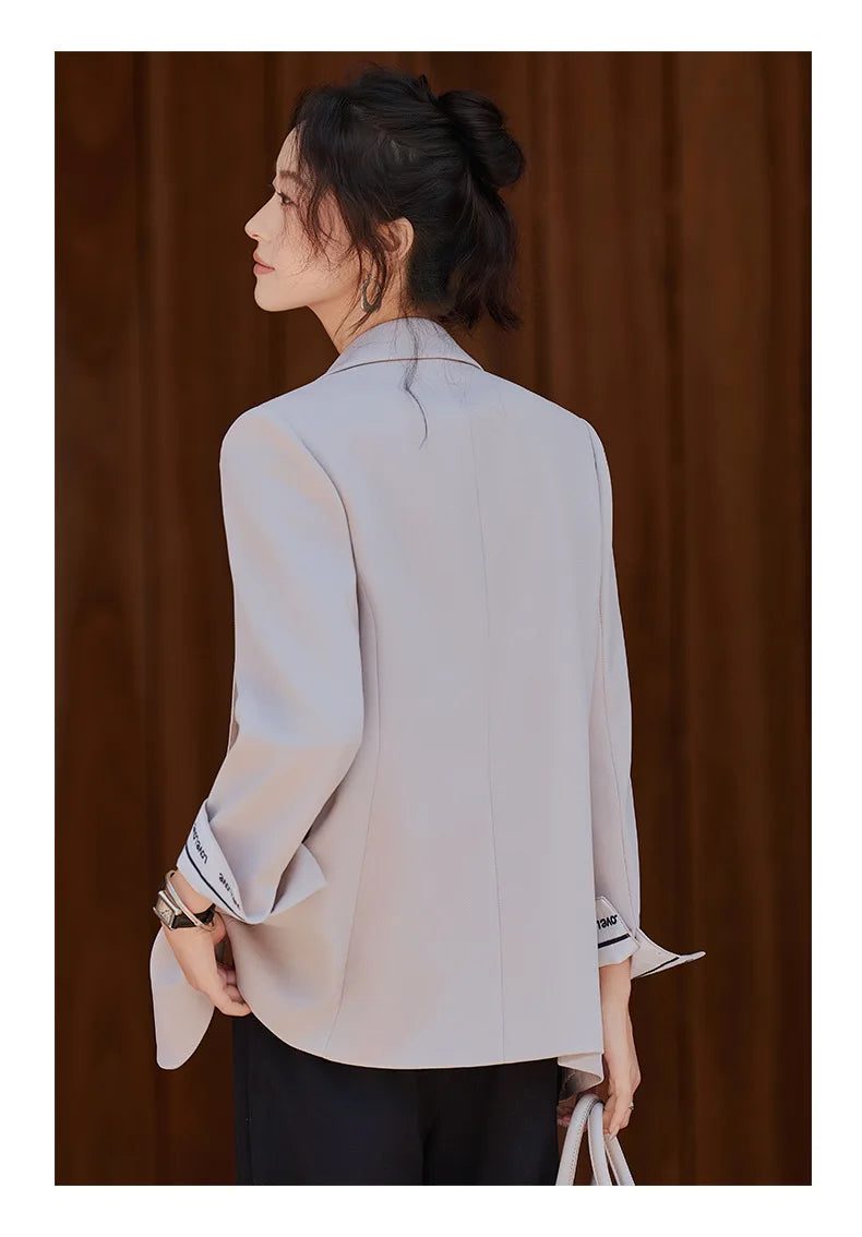 Café Brown Women's Casual Fashionable Suit Jacket Elegant Atmosphere Spring Autumn Season Polyester Spandex Commute Style