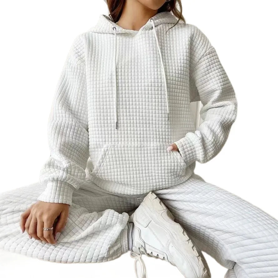 Winter 2025 Women's Thickened Warmth Hoodie Set Home Leisure Style Pure Color Oversize Long Sleeve Pullover Hat with Pocket
