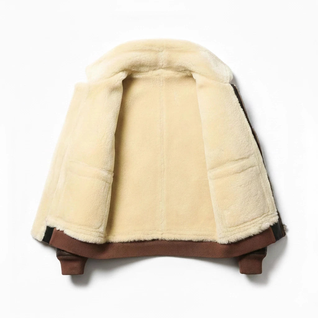 Black Winter Shearling Jacket Men Military Style Plus Size 4XL Genuine Natural Thick Sheepskin Turn-Down Collar A2 Flight Coat