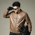 2026 Autumn New Men's Baseball Collar Biker Style Casual Leather Jacket High End Fashion Outerwear Slim Fit Long Sleeve Zipper
