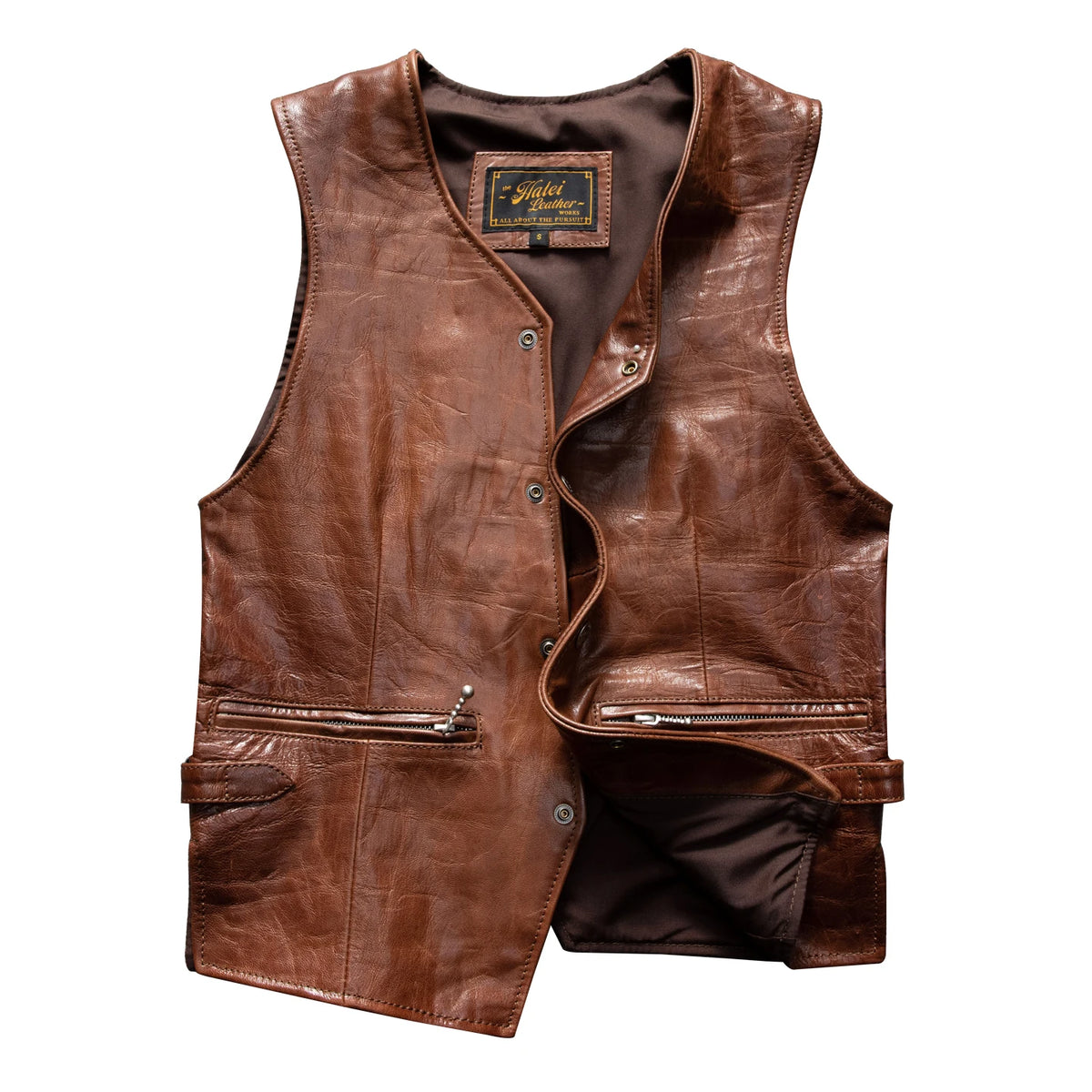 Brown Spring Leather Vest Men Retro Style Plus Size 5XL Genuine Natural Sheepskin O-Neck Collar Single Breasted Sleeveless Coat