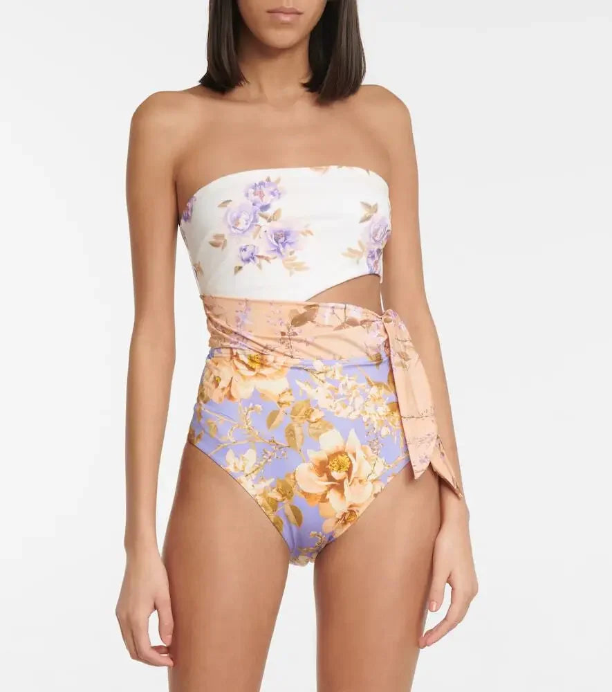 2024 One-Piece Swimsuit Waist Hollow out Flower Print Swimwear Set Floral Patterned Monokinis Sportswear And Accessories