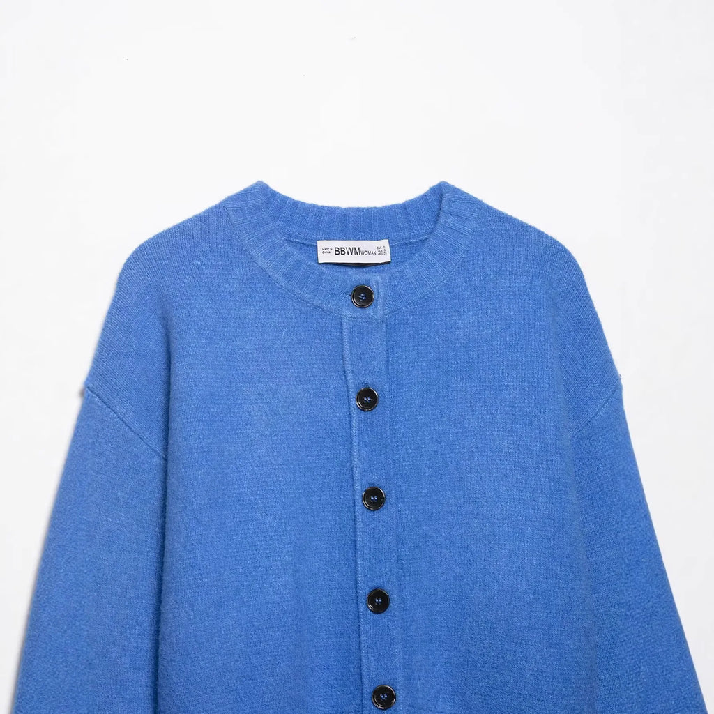 Loose Long Sleeve round Neck Knitted Sweater Women's Pure Color Single Button Autumn Winter New Style Comfortable Versatile K...