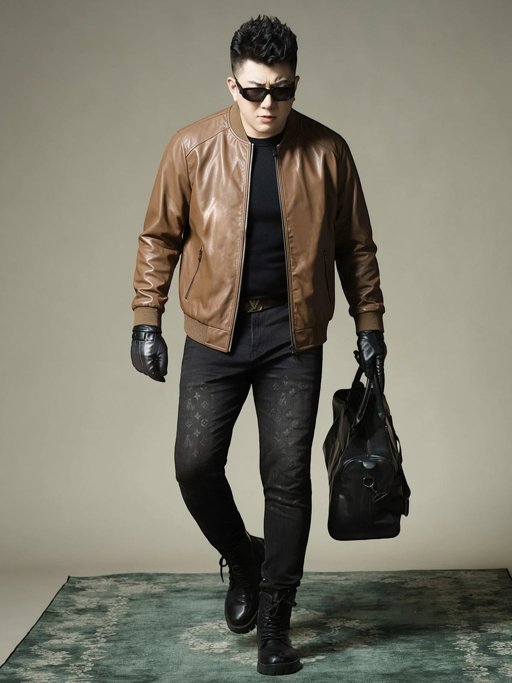 2026 Autumn New Men's Baseball Collar Biker Style Casual Leather Jacket High End Fashion Outerwear Slim Fit Long Sleeve Zipper