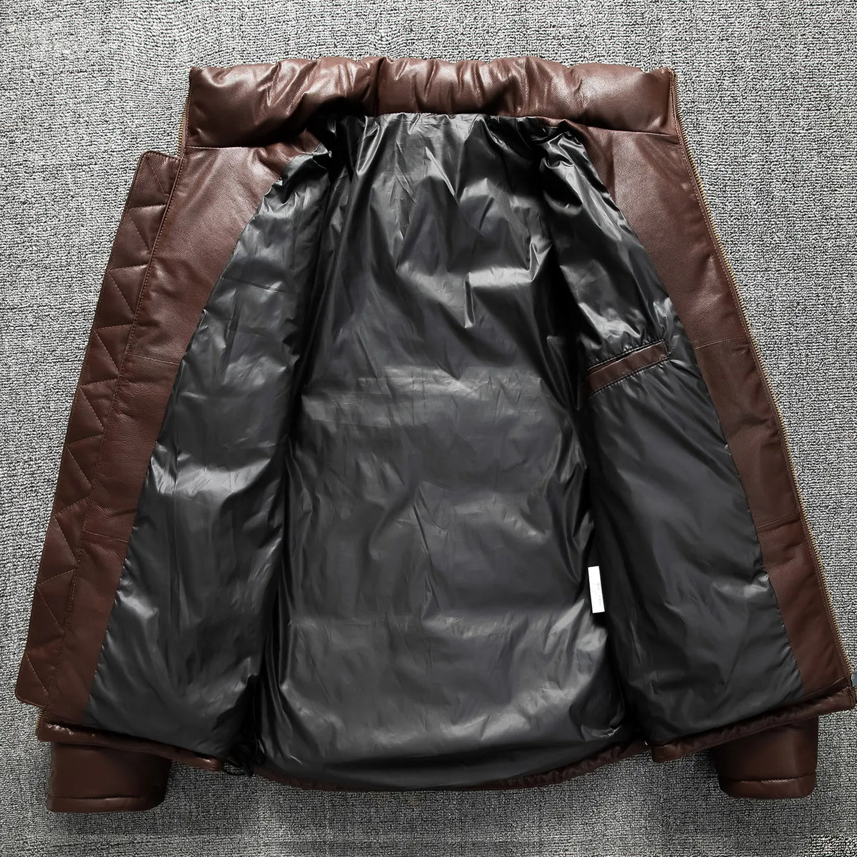 Brown Winter Leather Jacket Men Europe Size 3XL Retro Style Genuine Natural Sheepskin Stand Collar Thick Warm Casual Down Coat