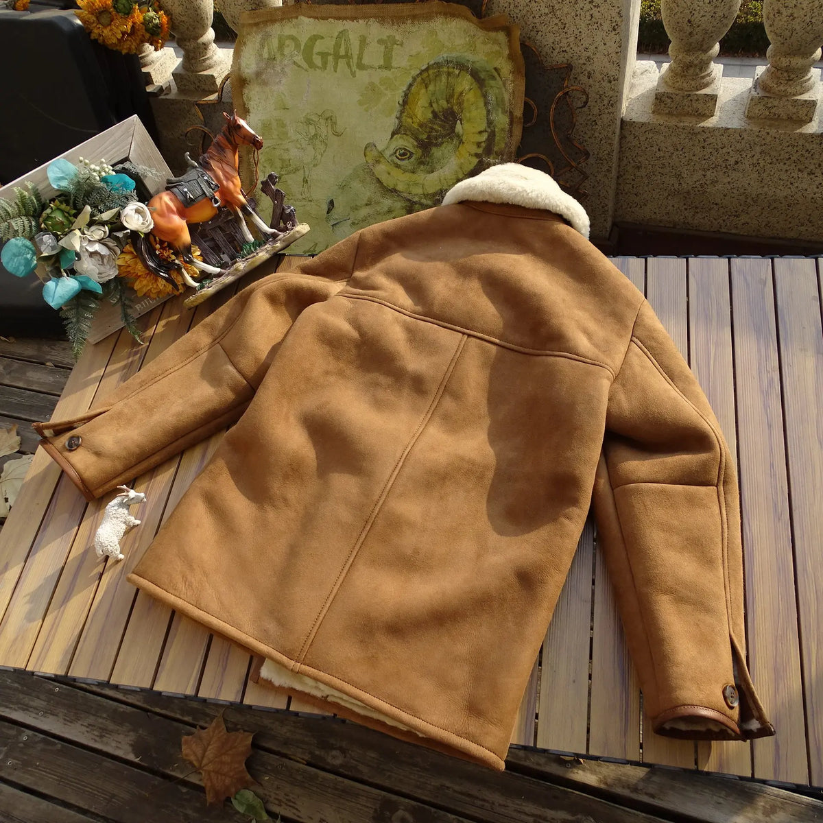 Light Brown Winter Shearling Jacket Men Casual Style Plus Size 4XL Genuine Natural Thick Sheepskin Warm Single Breasted Coat
