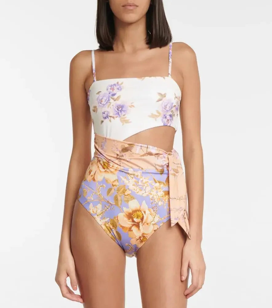 2024 One-Piece Swimsuit Waist Hollow out Flower Print Swimwear Set Floral Patterned Monokinis Sportswear And Accessories