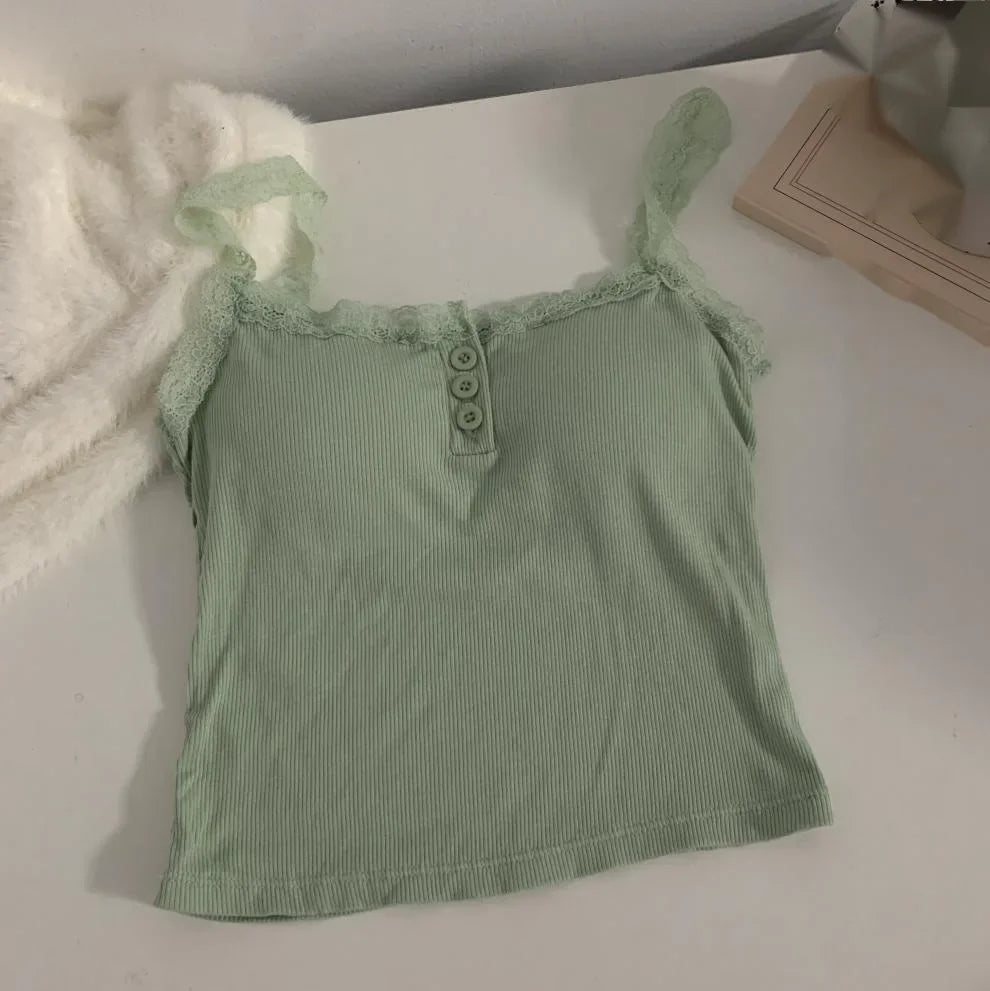 plus Size Lace Insert Camisole Tank Top with Chest Pad Inner Wear Outerwear Design Sense Bottoming Vest Big Size Women