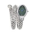4pc Ladies Silver Woven Stainless Steel Elegant Rhinestone Green Dial Watch & Bracelet Gift Set for Daily Use, Gifting