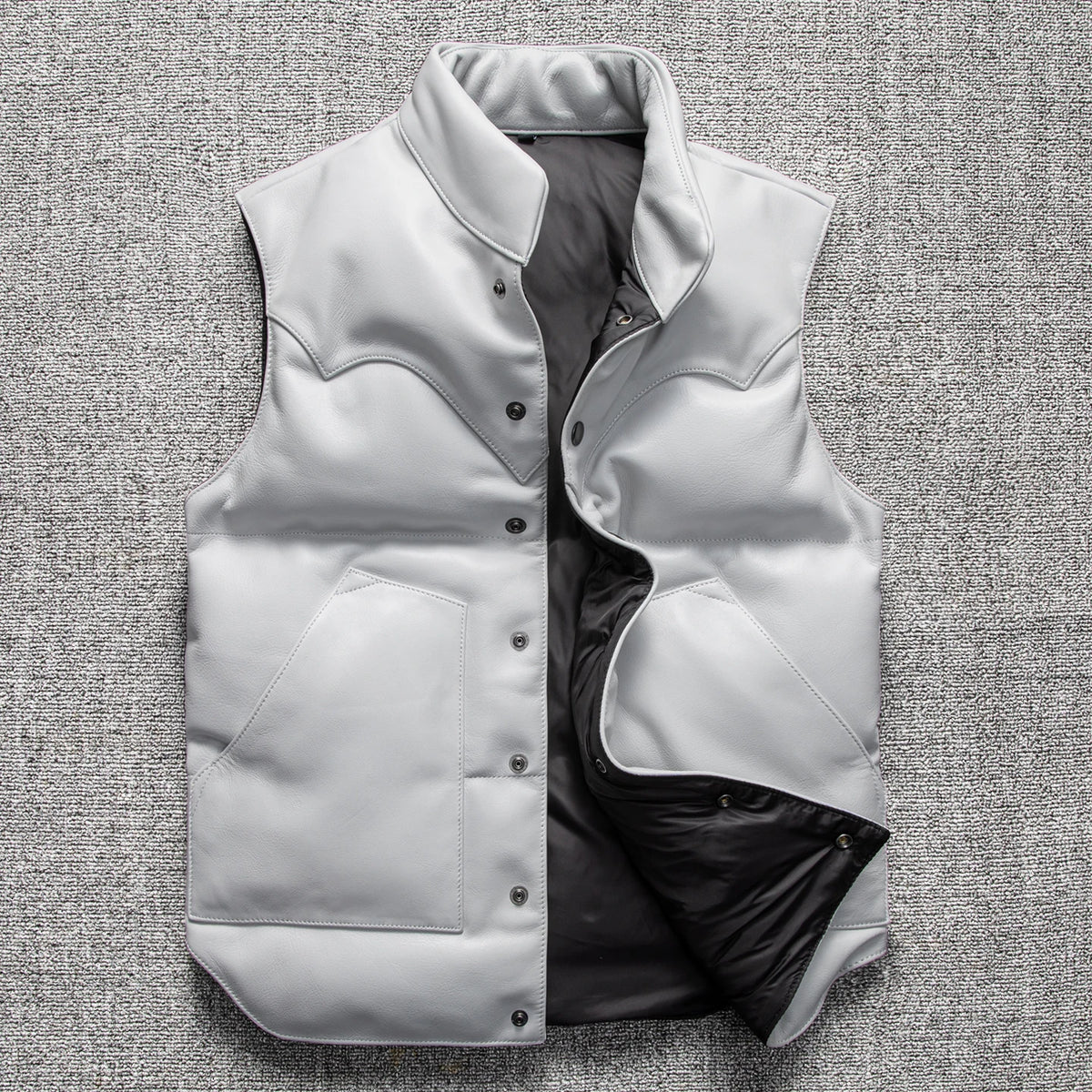 White Winter Leather Down Vest Men Casual Style Plus Size 5XL Genuine Natural Cowhide Thick Warm Single Breasted Vest