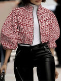 Plus Size 2024 Spring Autumn New Cross-Border Plus Size Women's Clothing Fashionable Elegant Plaid Printing Cropped Top Jacket