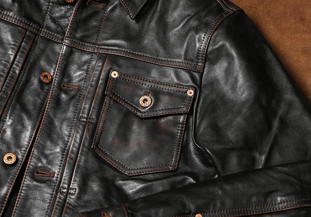 Black Autumn Leather Jacket Men Vintage Style Plus Size 5XL Genuine Natural Cowhide Turn-Down Collar Single Breasted Coat