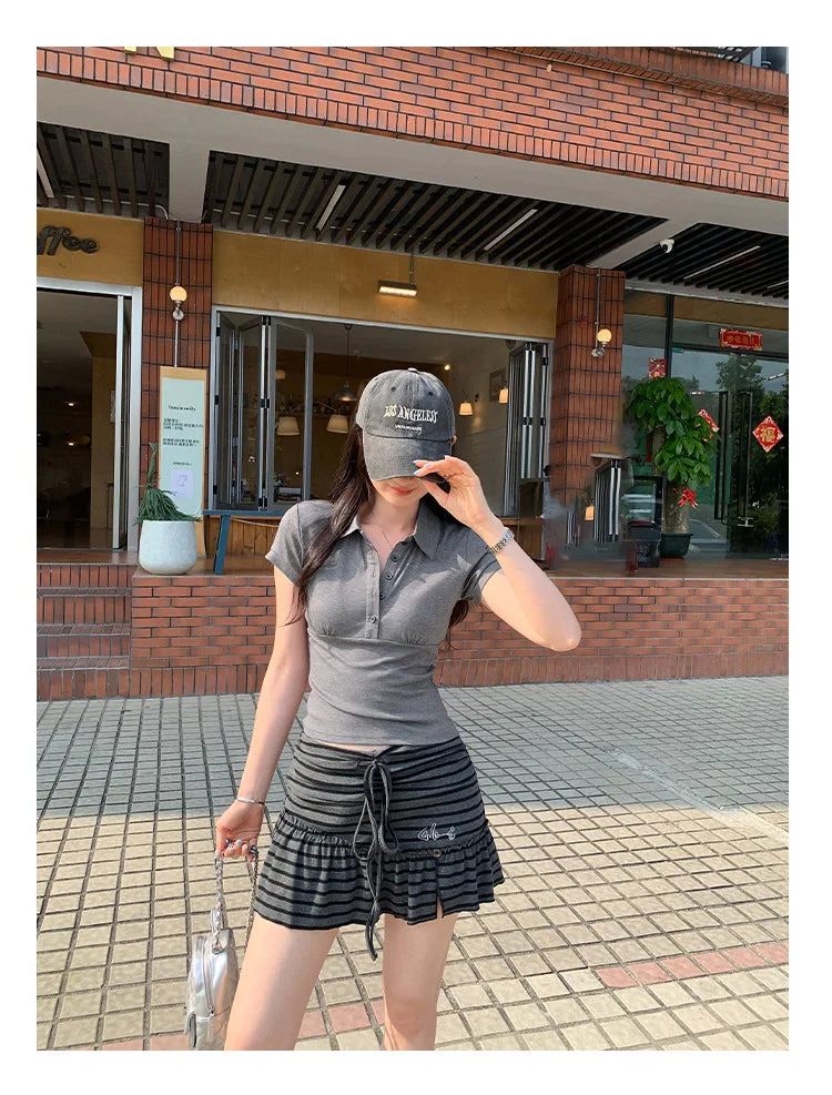 American Style Collared Short Sleeve T-Shirt Women Summer Slim Fit Flattering Short Length Fashionable Casual Commute Wear