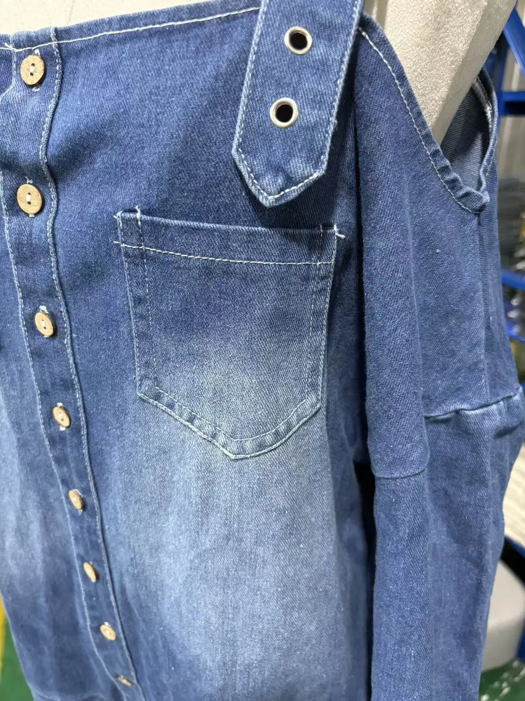 Sexy Fashion Shoulder Bared Denim Overalls with Pockets Wide Leg Street Style Loose Waist Cotton Blend Polyester Blend