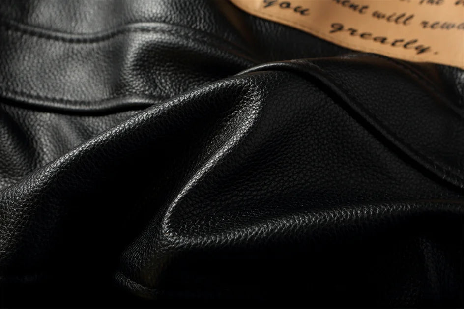 Black Winter Leather Jacket Men Retro Style Europe Size Genuine Natural Thick Cowhide Turn-Down Collar G1 Flight Coat