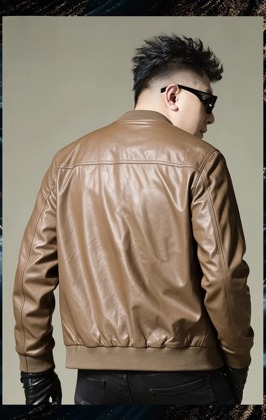 2026 Autumn New Men's Baseball Collar Biker Style Casual Leather Jacket High End Fashion Outerwear Slim Fit Long Sleeve Zipper