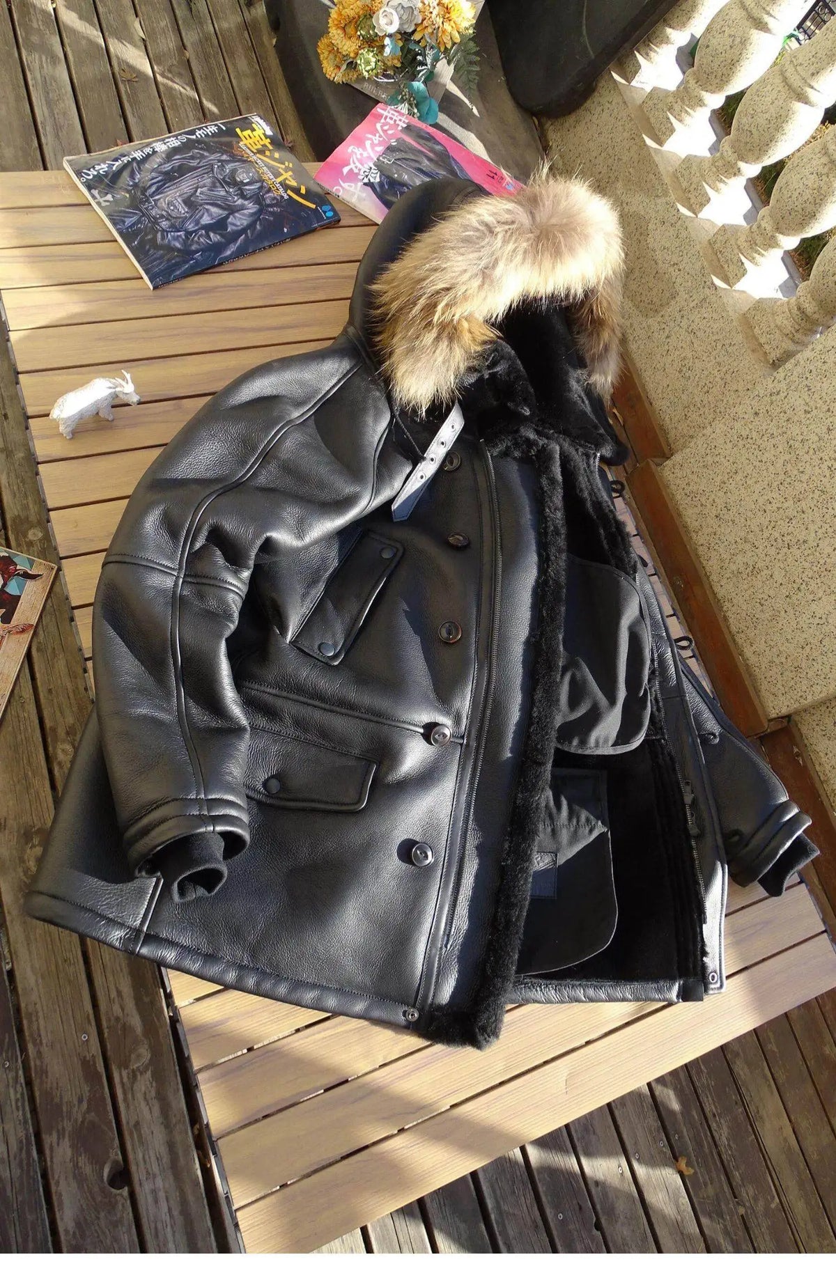 Black Winter Hooded Shearling Jacket Men Casual Style Plus Size 3XL Genuine Natural Thick Sheepskin Warm Single Breasted Coat