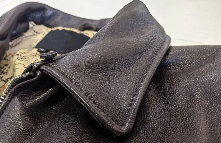 Dark Brown Autumn Leather Jacket Women Retro Style Plus Size 3XL Genuine Natural Cowhide Wool Collar Military G1 Flight Coat