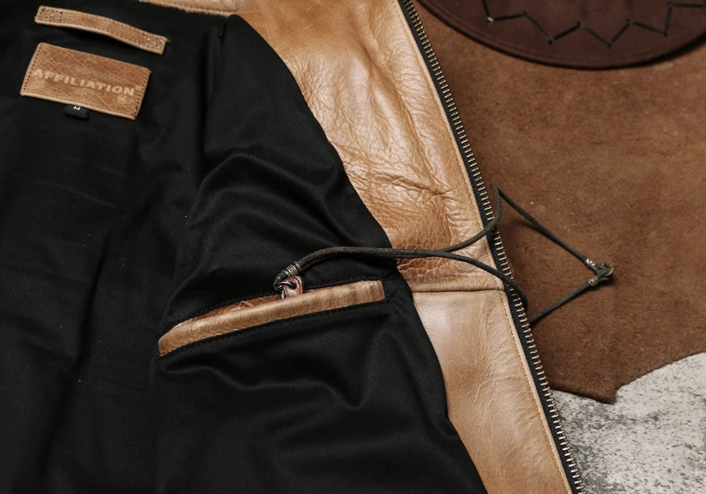 Light Brown Winter Leather Jacket Men Sprots Style Plus Size 5XL Genuine Natural Thick Cowhide Stand Collar Slim Leather Coat