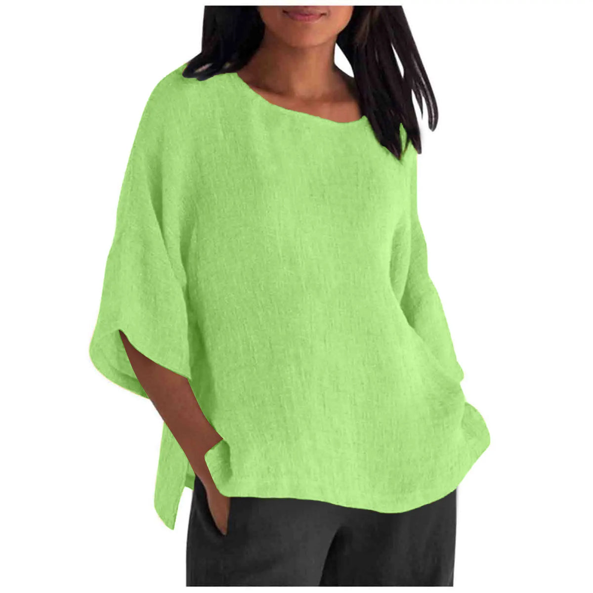 Hot Sale Of The Seasonwish Eaby Women's Cotton Linen Shirt round Neck Short Sleeve 25 Colors Casual Loose Fit Street Style Su...