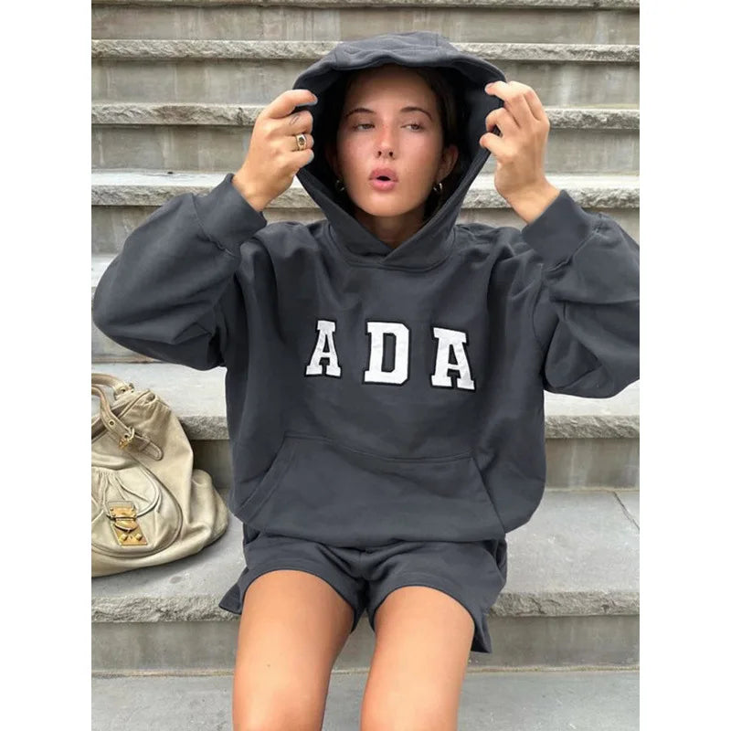 Fashionable Streetwear Hoodie Long Sleeve Oversized Casual All-Match Letter Print Short Sleeve Spring 2026 Comfortable Polyester
