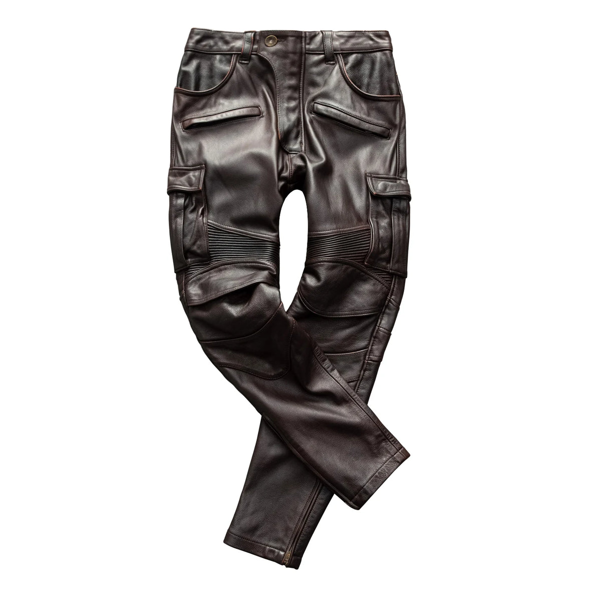 Red Brown Long Winter Leather Trousers Men Vintage Style Plus Size 5XL Genuine Natural Cowhide Motorcycle Leather Pants