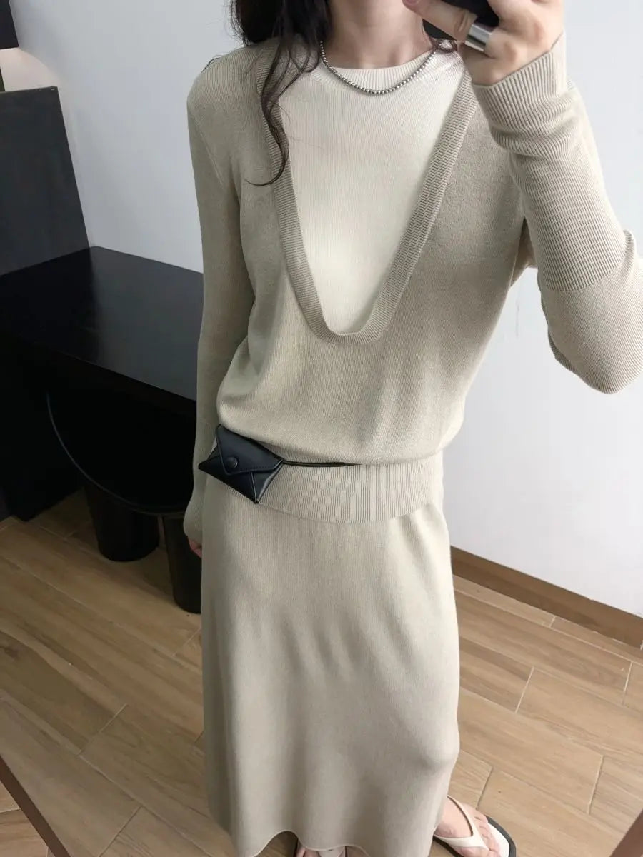 Andy Velvet Washed Large U-Neck Layered Slim Fit Knitwear Design Sensation Color Block Autumn Winter Top Polo Collar Sleeveless