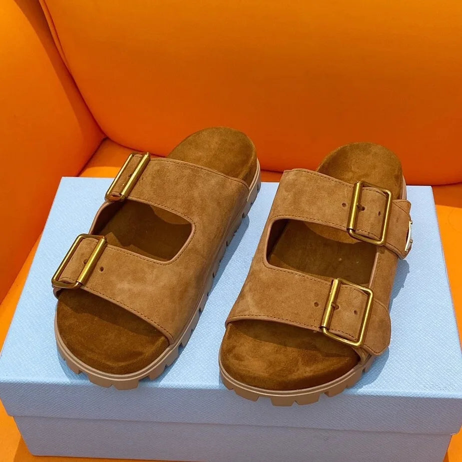 Roman Style Asymmetrical Bottom Sandals Genuine Leather Beach Slippers Women's Outdoor Wear Breathable Anti-slip Comfortable